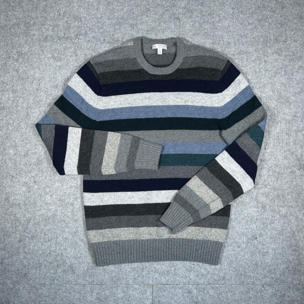 Gap pullover Sweater Mens Large Grey Striped Lambswool Blend Crewneck